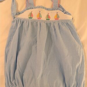 Petit Bebe Blue Gingham Dress with Sailboat Embroidery